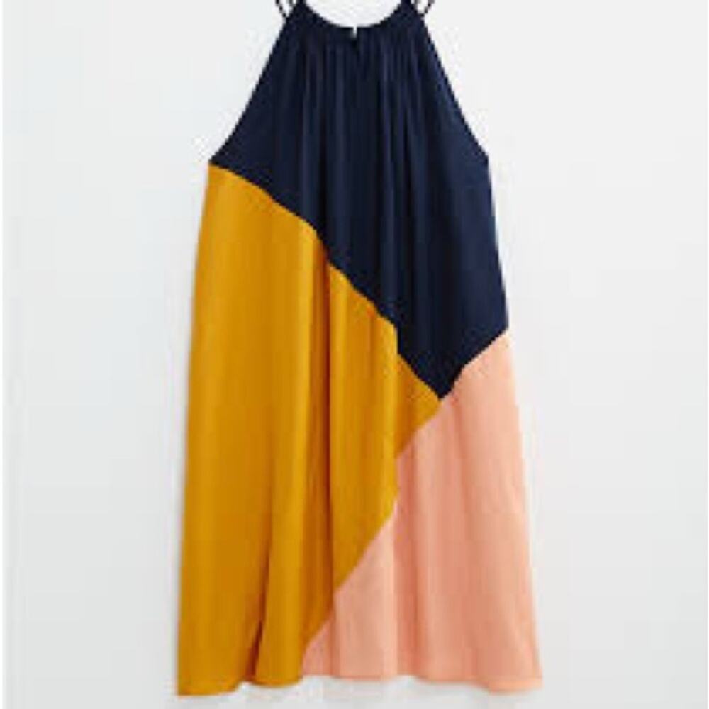 LOFT Colorblock Halter Swing Dress SP gold and navy NEW - Picture 8 of 10